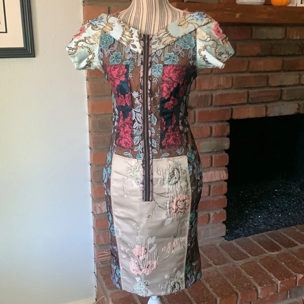 Anthropologie Byron Lars “Beguile” Pieced Brocade Dress Embroidered Floral Sz 2P - Picture 5 of 16